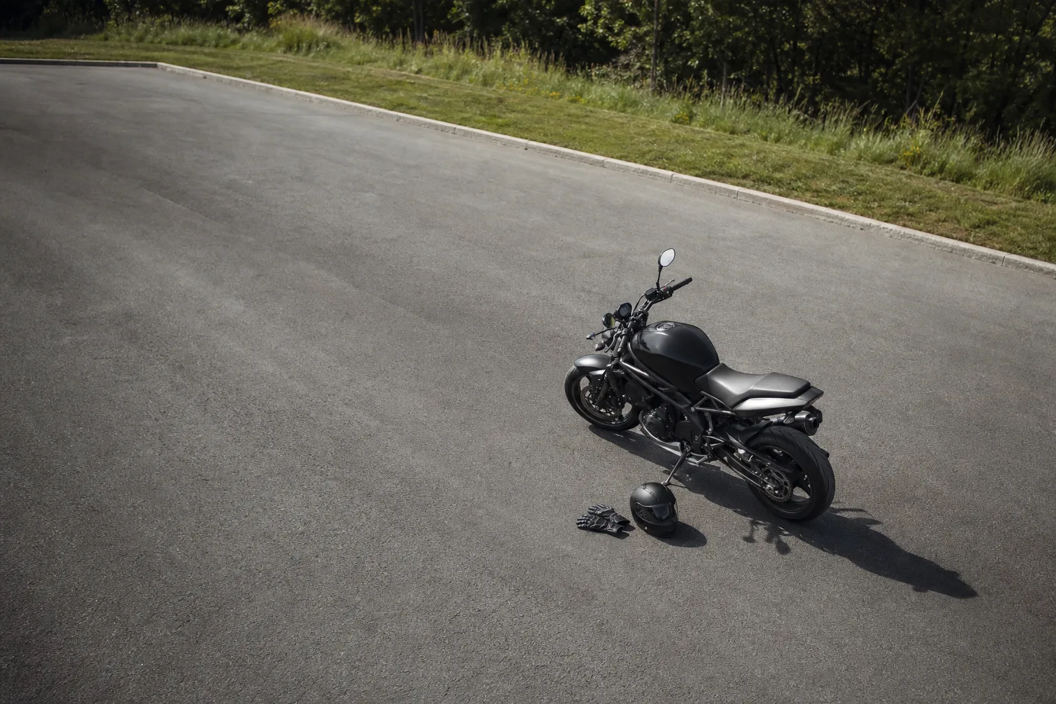 A clear paved area selected for a conservative motorcycle practice session.